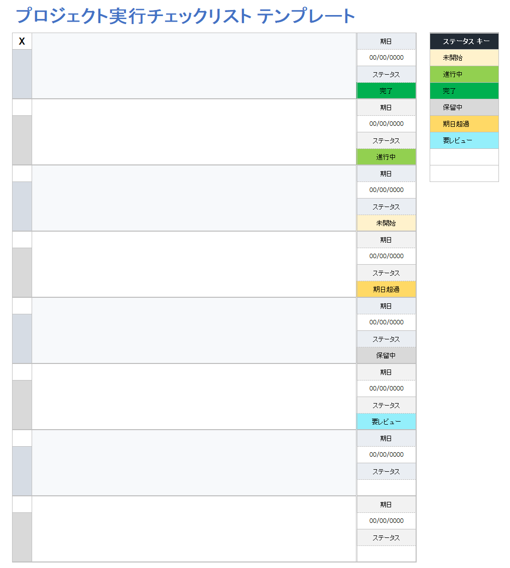  プロジェクト実行チェックリストのテンプレート